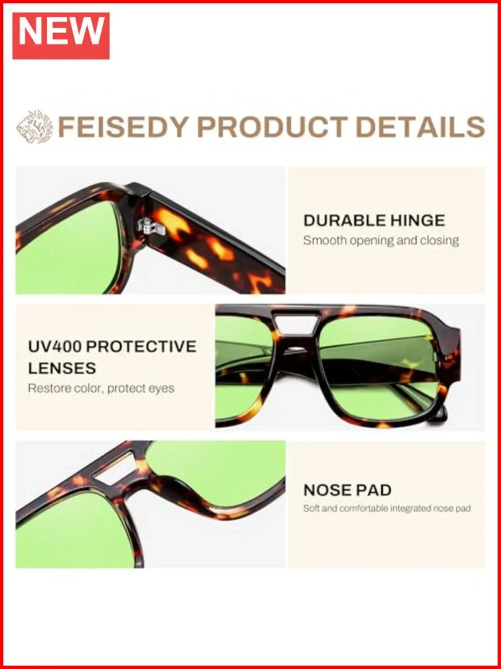 Retro Aviator Double Bridge Square Pilot Sunglasses UV400 Protection